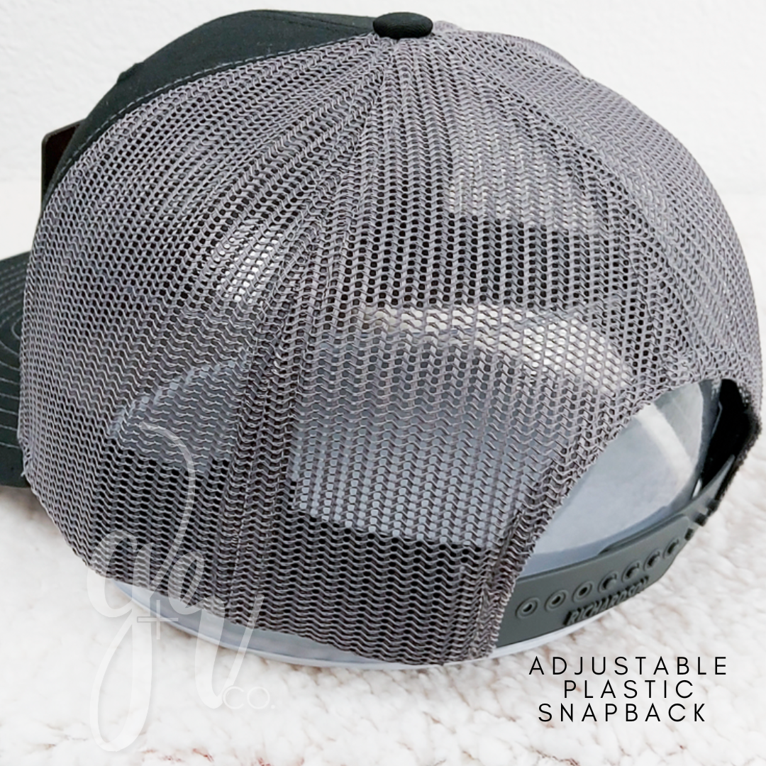 Sample School Spirit Leather Patch Trucker Hat