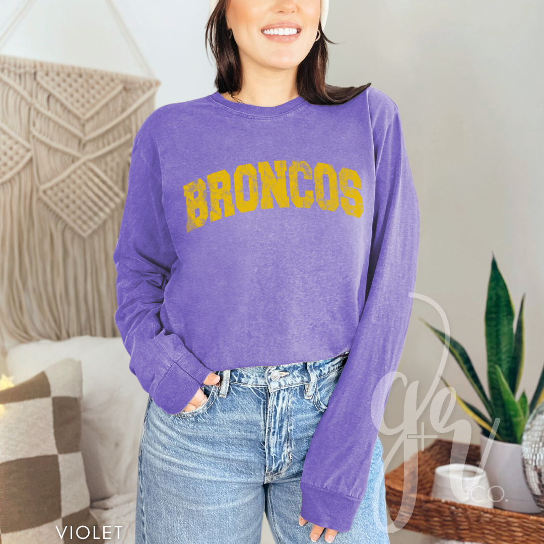 NEW! Distressed Varsity Broncos (Tees+Sweatshirts)