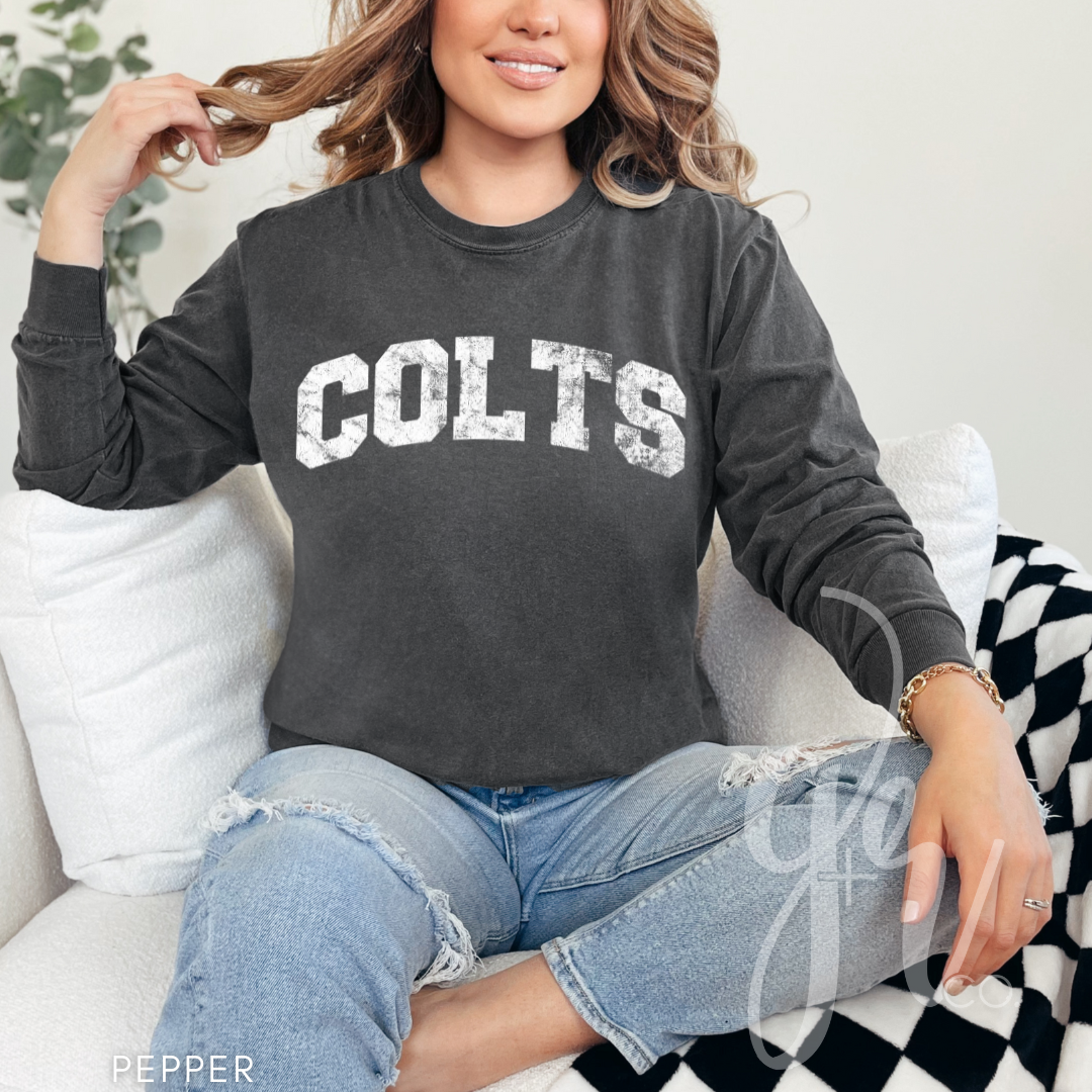 NEW! Distressed Varsity Colts (Tees+Sweatshirts)