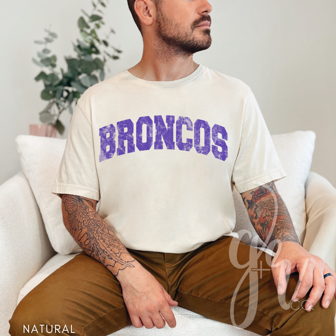 NEW! Distressed Varsity Broncos (Tees+Sweatshirts)
