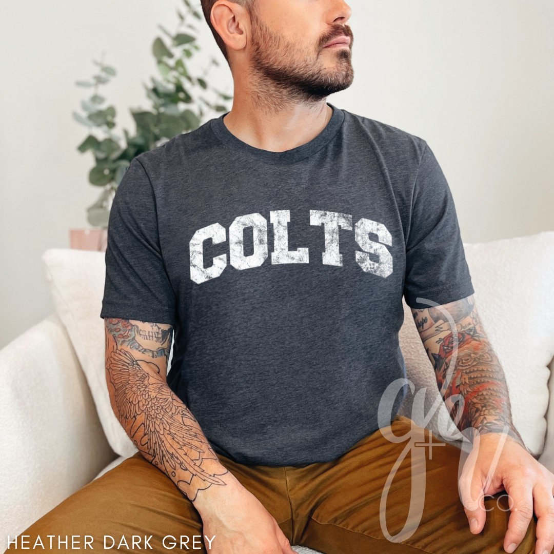 NEW! Distressed Varsity Colts (Tees+Sweatshirts)