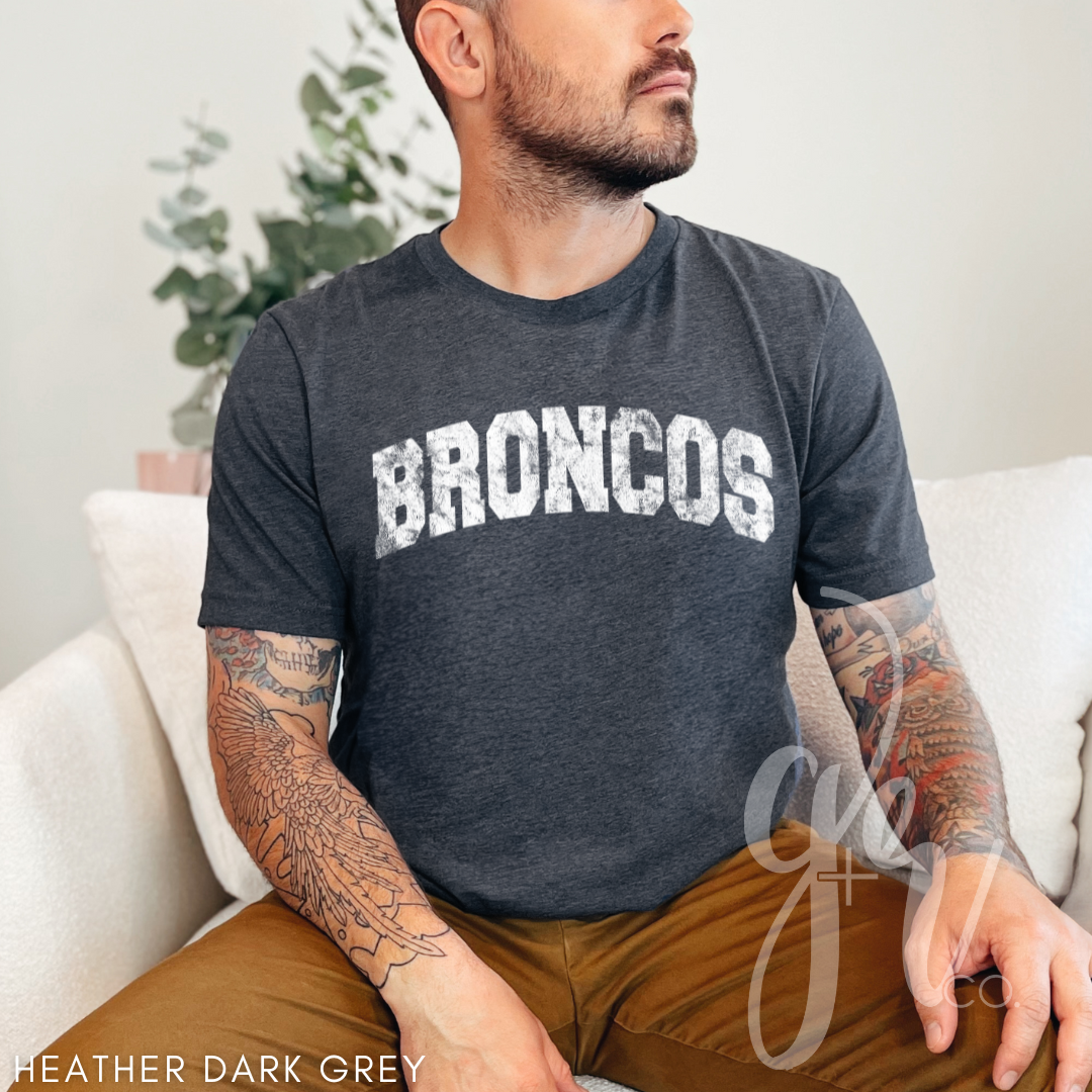 NEW! Distressed Varsity Broncos (Tees+Sweatshirts)