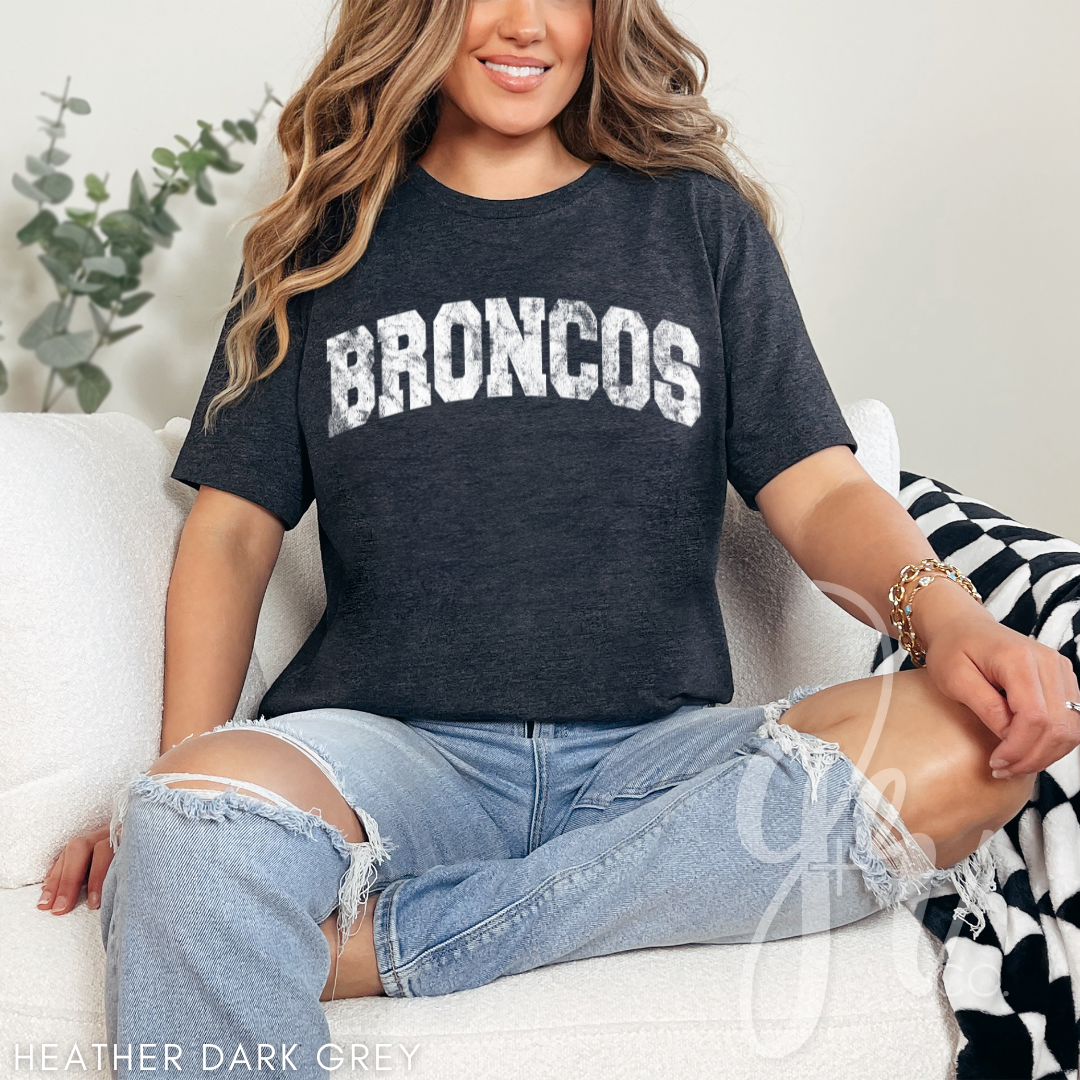 NEW! Distressed Varsity Broncos (Tees+Sweatshirts)
