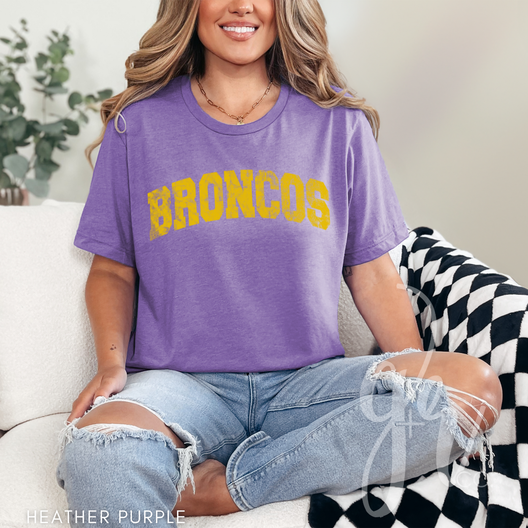 NEW! Distressed Varsity Broncos (Tees+Sweatshirts)