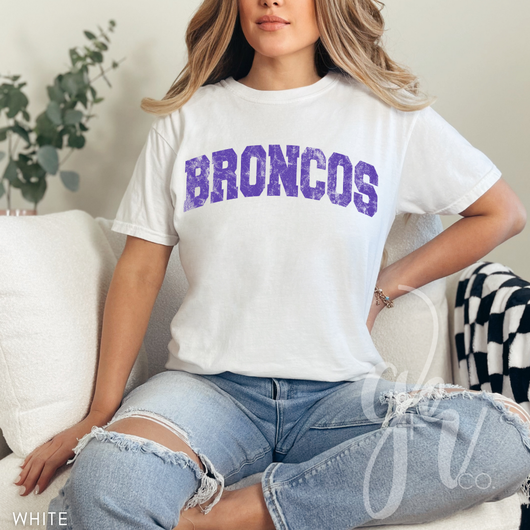 NEW! Distressed Varsity Broncos (Tees+Sweatshirts)