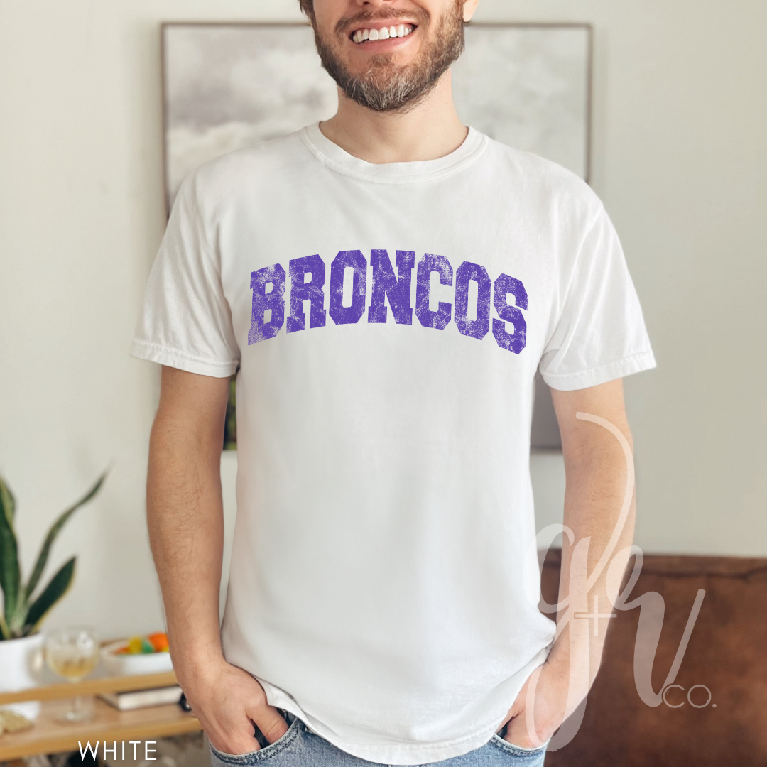 NEW! Distressed Varsity Broncos (Tees+Sweatshirts)