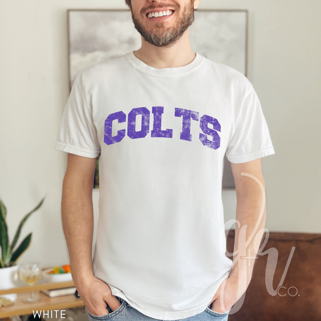NEW! Distressed Varsity Colts (Tees+Sweatshirts)