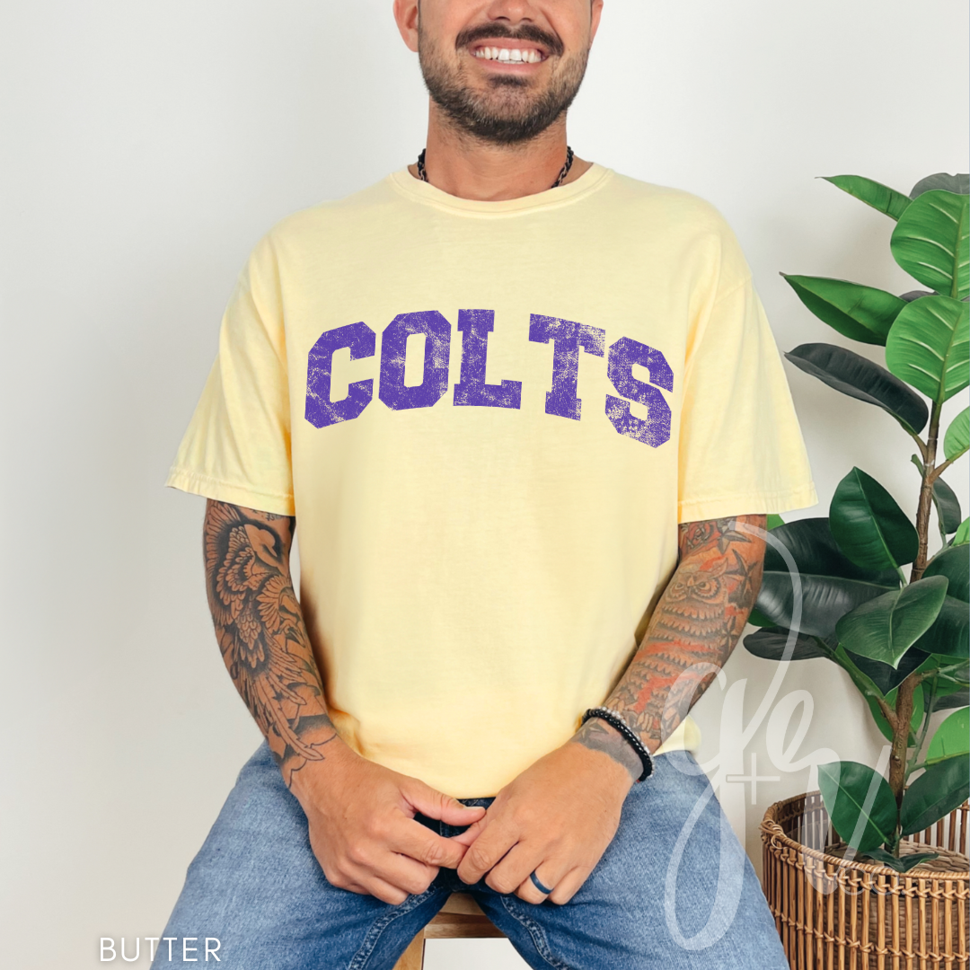 NEW! Distressed Varsity Colts (Tees+Sweatshirts)