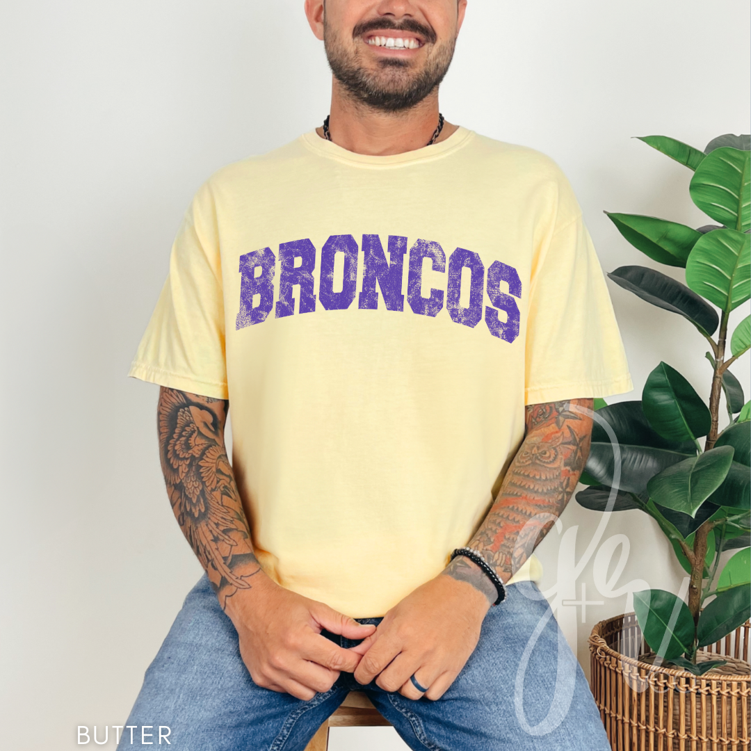NEW! Distressed Varsity Broncos (Tees+Sweatshirts)