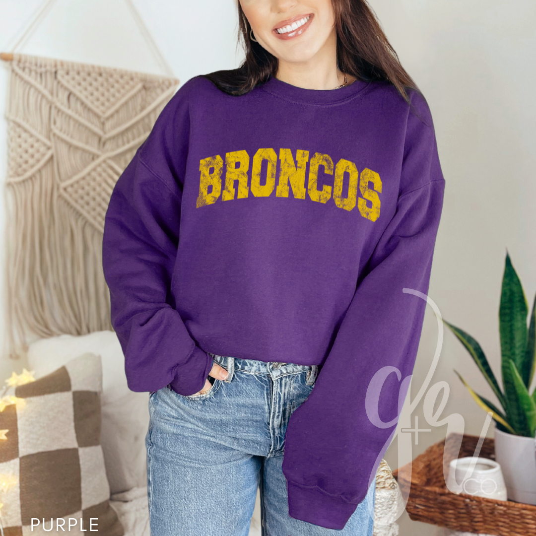 NEW! Distressed Varsity Broncos (Tees+Sweatshirts)