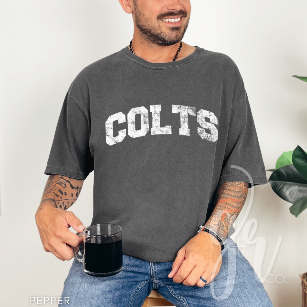 NEW! Distressed Varsity Colts (Tees+Sweatshirts)