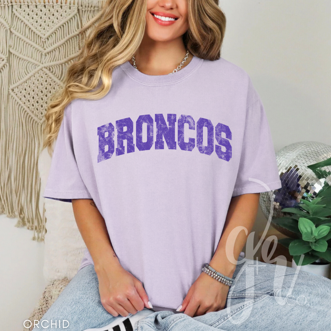 NEW! Distressed Varsity Broncos (Tees+Sweatshirts)