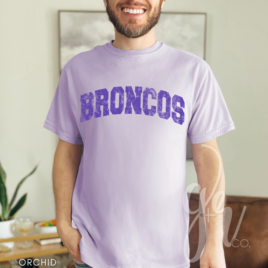 NEW! Distressed Varsity Broncos (Tees+Sweatshirts)