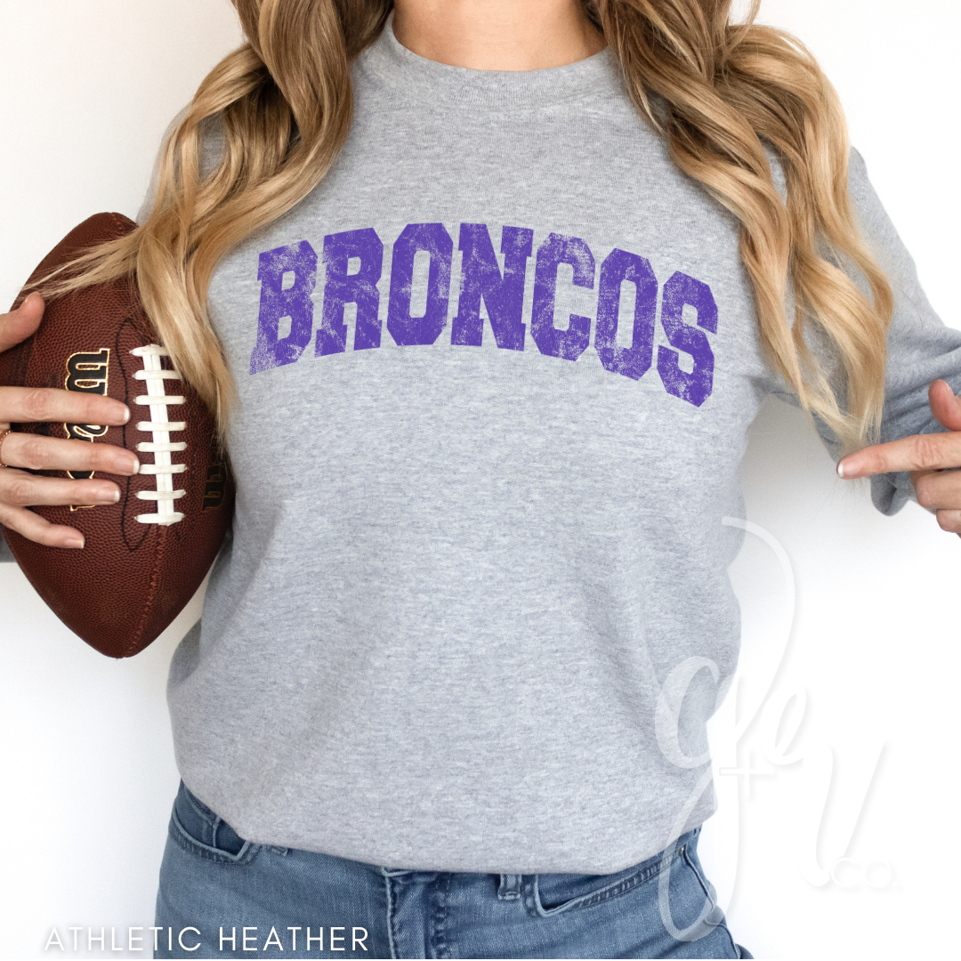 NEW! Distressed Varsity Broncos (Tees+Sweatshirts)