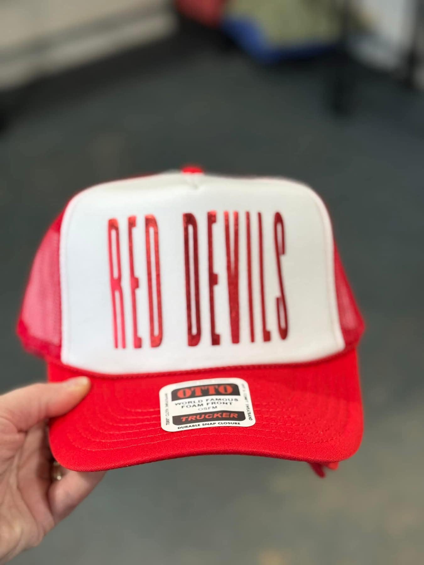Sample School Spirit Metallic Print Foam Trucker Hat (Adult Only)