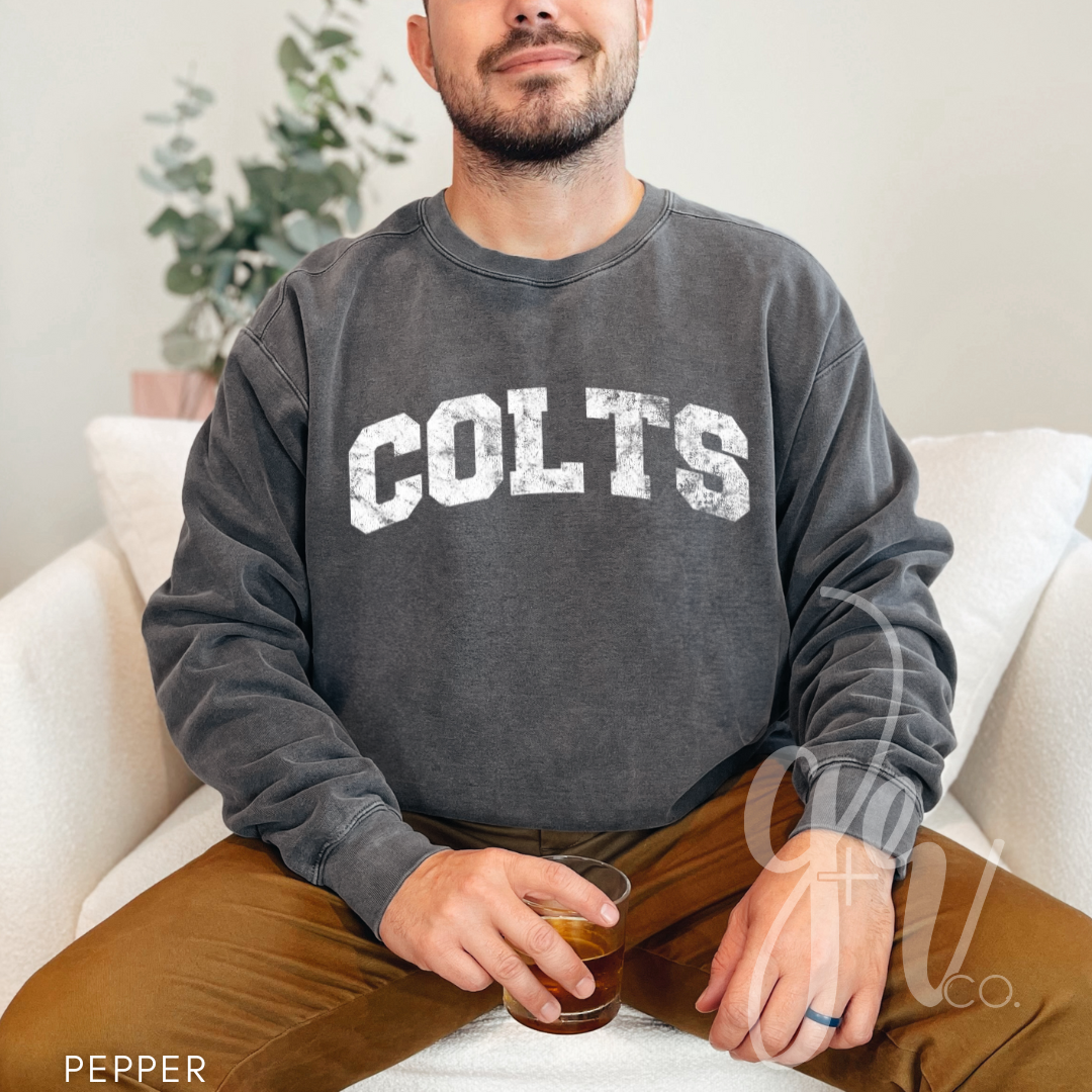 NEW! Distressed Varsity Colts (Tees+Sweatshirts)