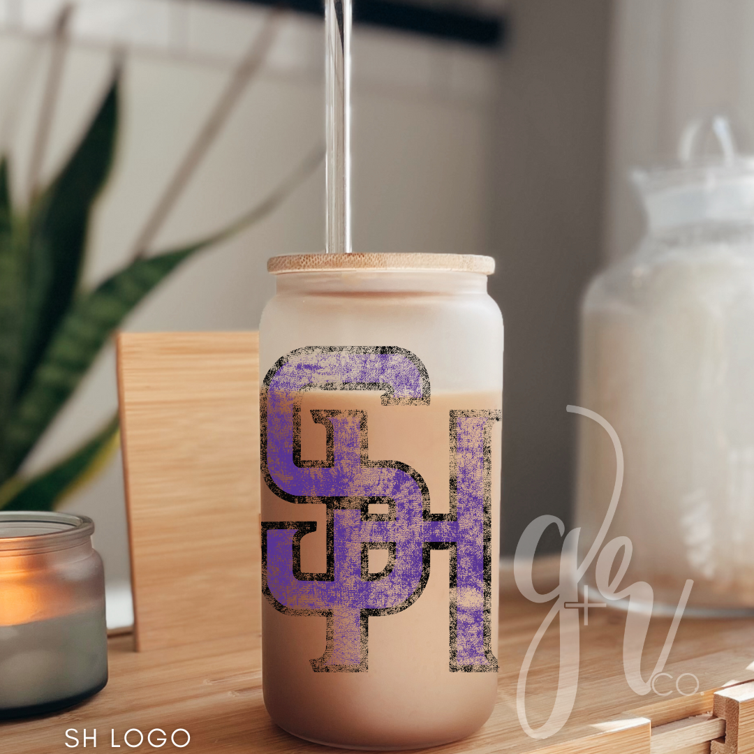 Sample School Spirit Glass Sippers+Straws (Multiple Designs)