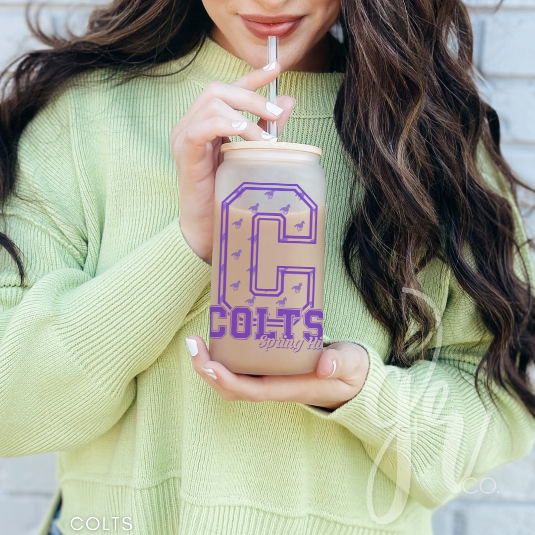Sample School Spirit Glass Sippers+Straws (Multiple Designs)