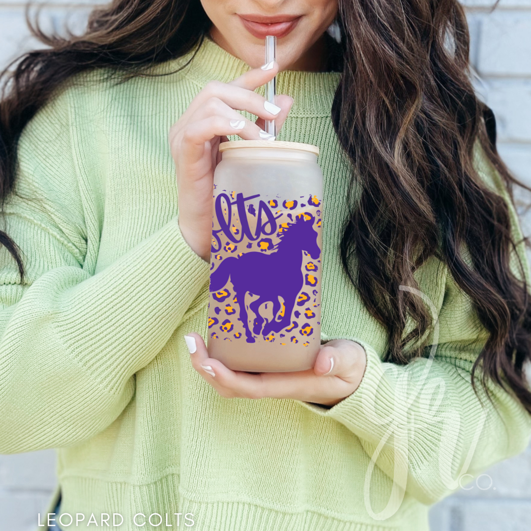 Sample School Spirit Glass Sippers+Straws (Multiple Designs)