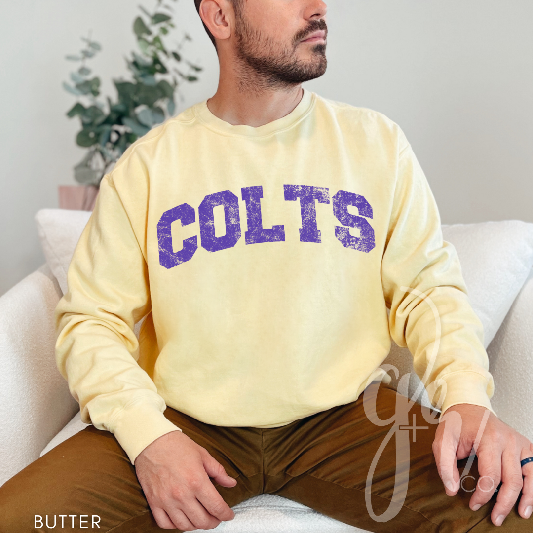 NEW! Distressed Varsity Colts (Tees+Sweatshirts)