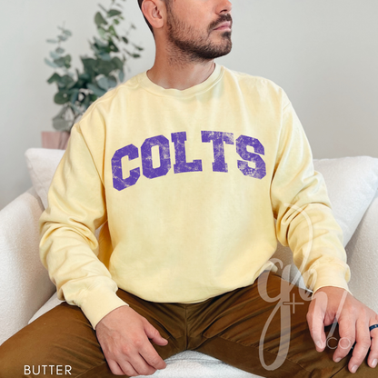 NEW! Distressed Varsity Colts (Tees+Sweatshirts)