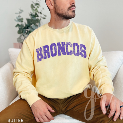 NEW! Distressed Varsity Broncos (Tees+Sweatshirts)