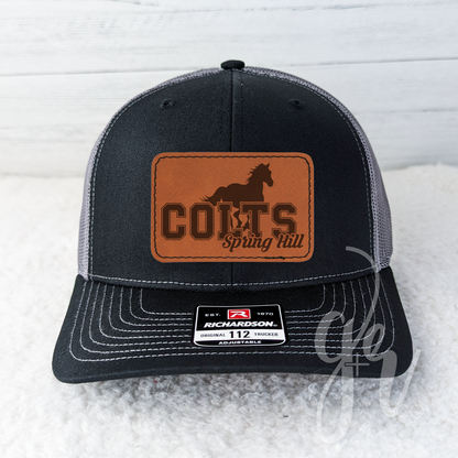 Sample School Spirit Leather Patch Trucker Hat
