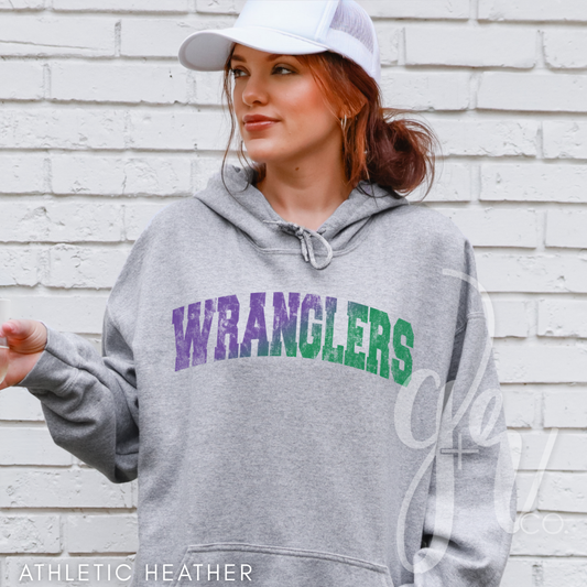 Distressed Varsity Wranglers (Tees+Sweatshirts)