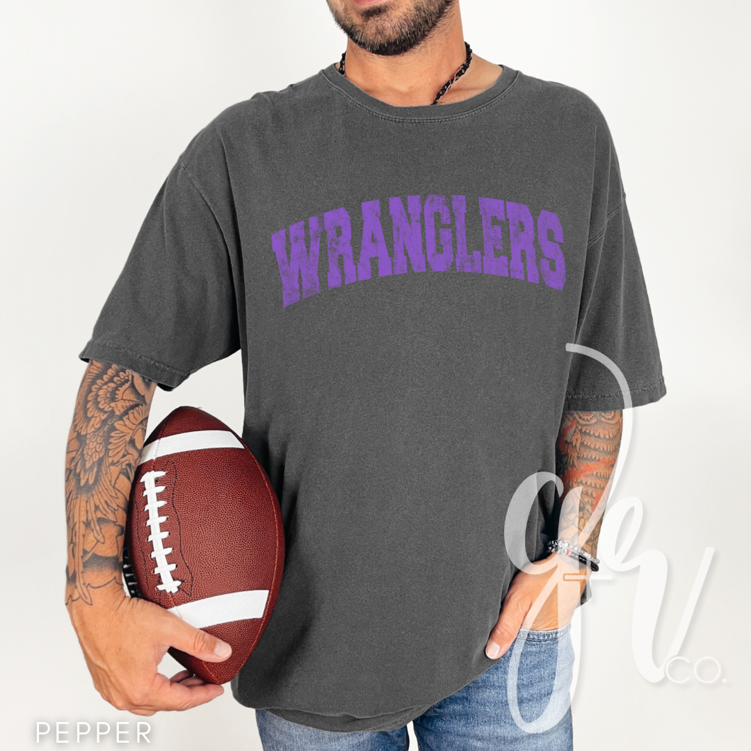 Distressed Varsity Wranglers (Tees+Sweatshirts)