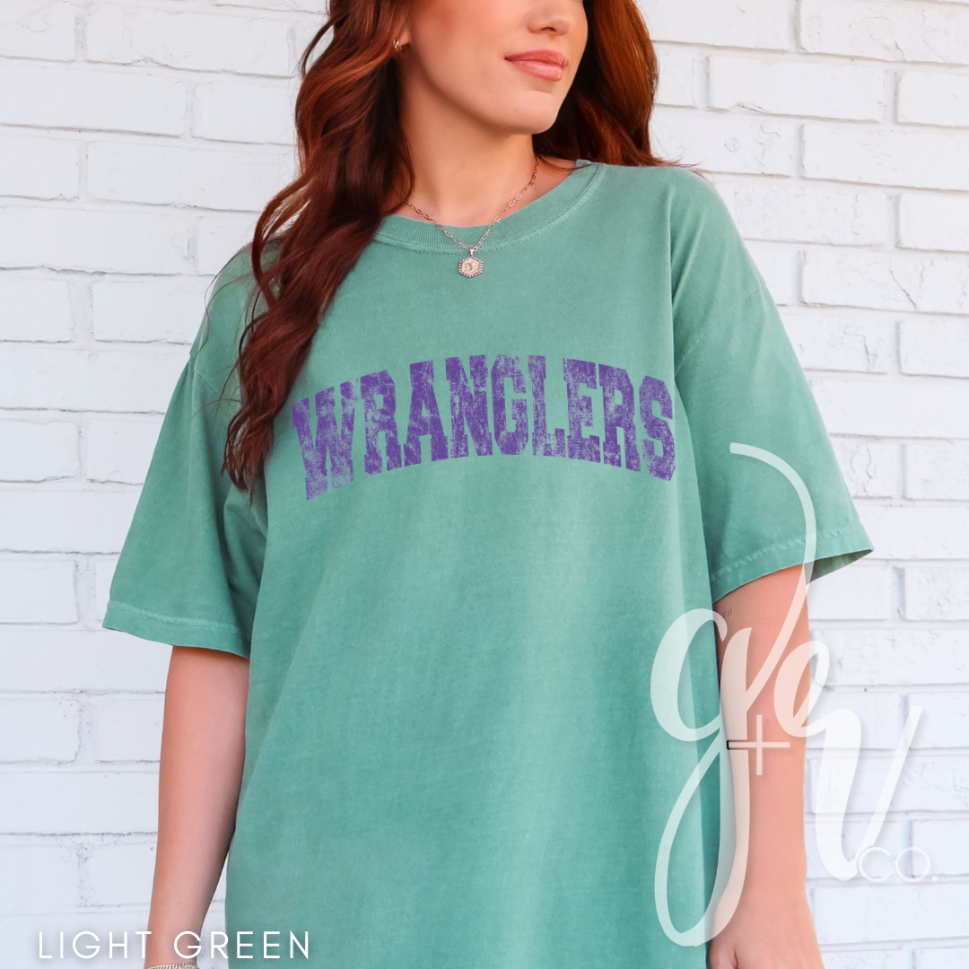 Distressed Varsity Wranglers (Tees+Sweatshirts)