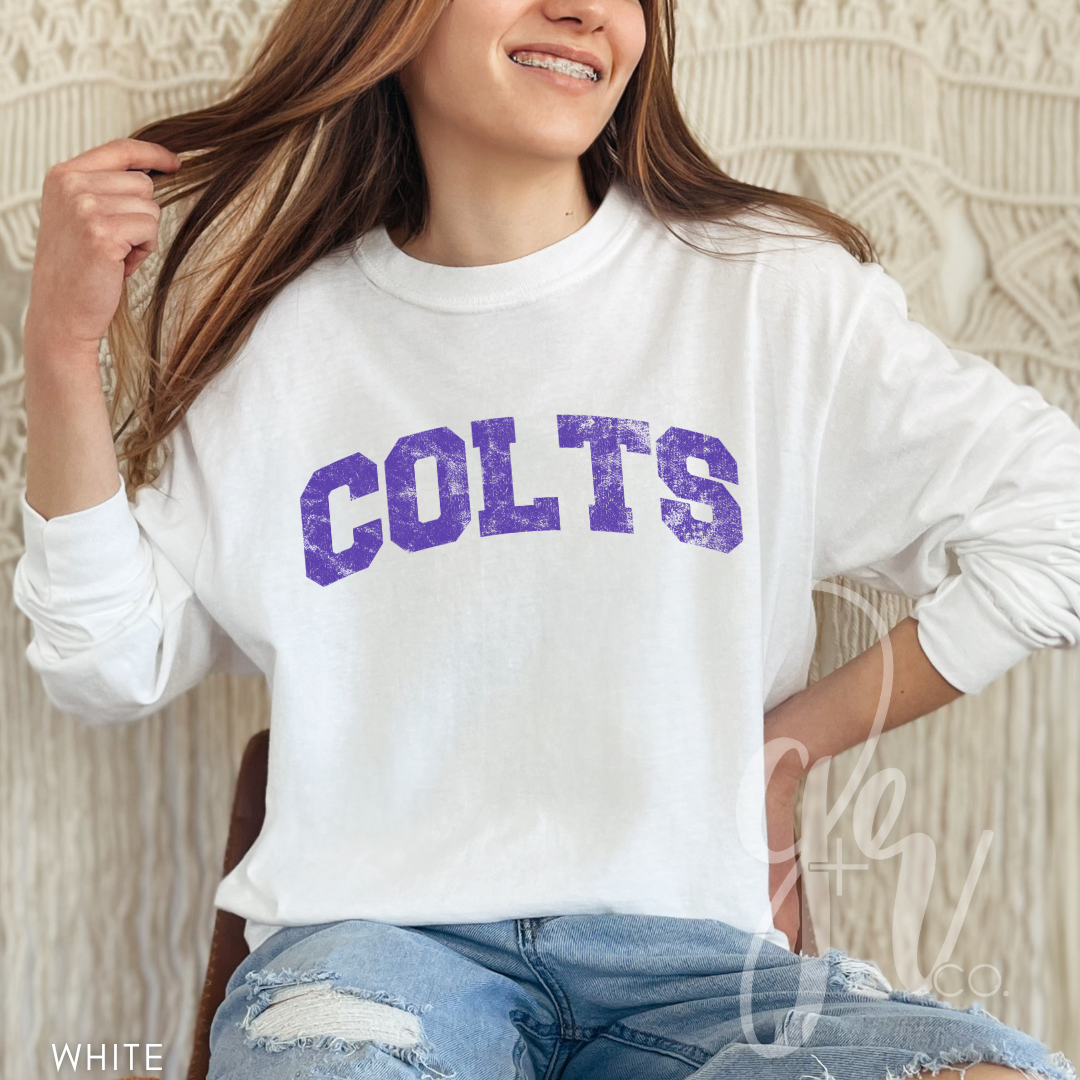 NEW! Distressed Varsity Colts (Tees+Sweatshirts)