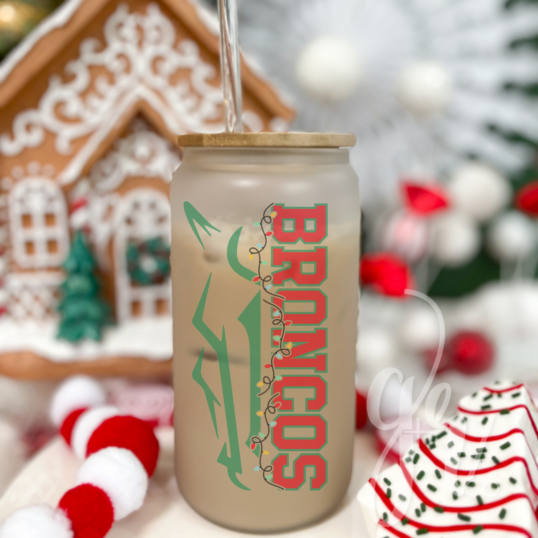 Custom School Spirit Holiday Glass Sippers+Straws (Multiple Designs)