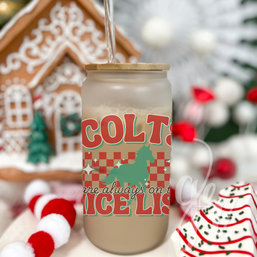 Custom School Spirit Holiday Glass Sippers+Straws (Multiple Designs)