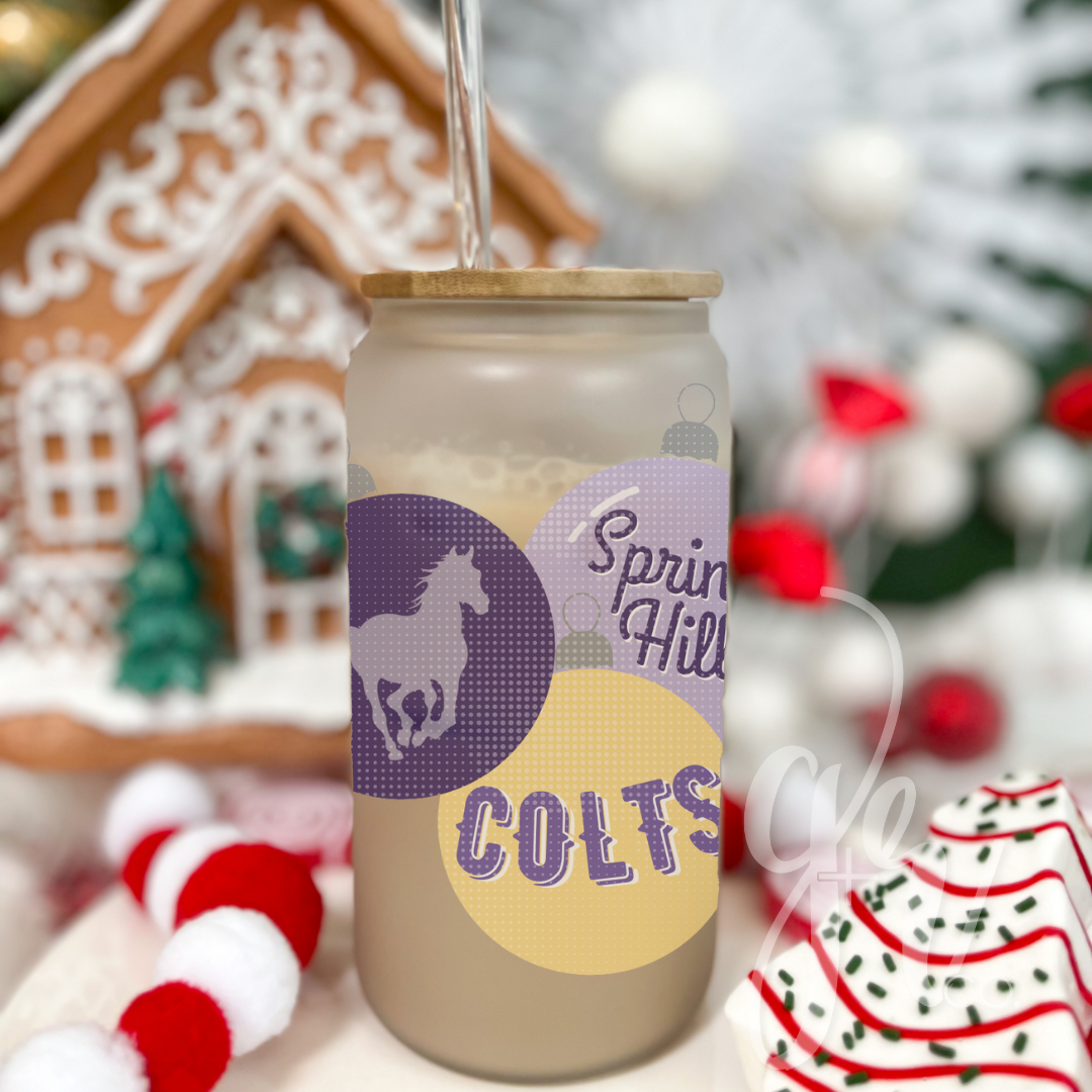 Custom School Spirit Holiday Glass Sippers+Straws (Multiple Designs)