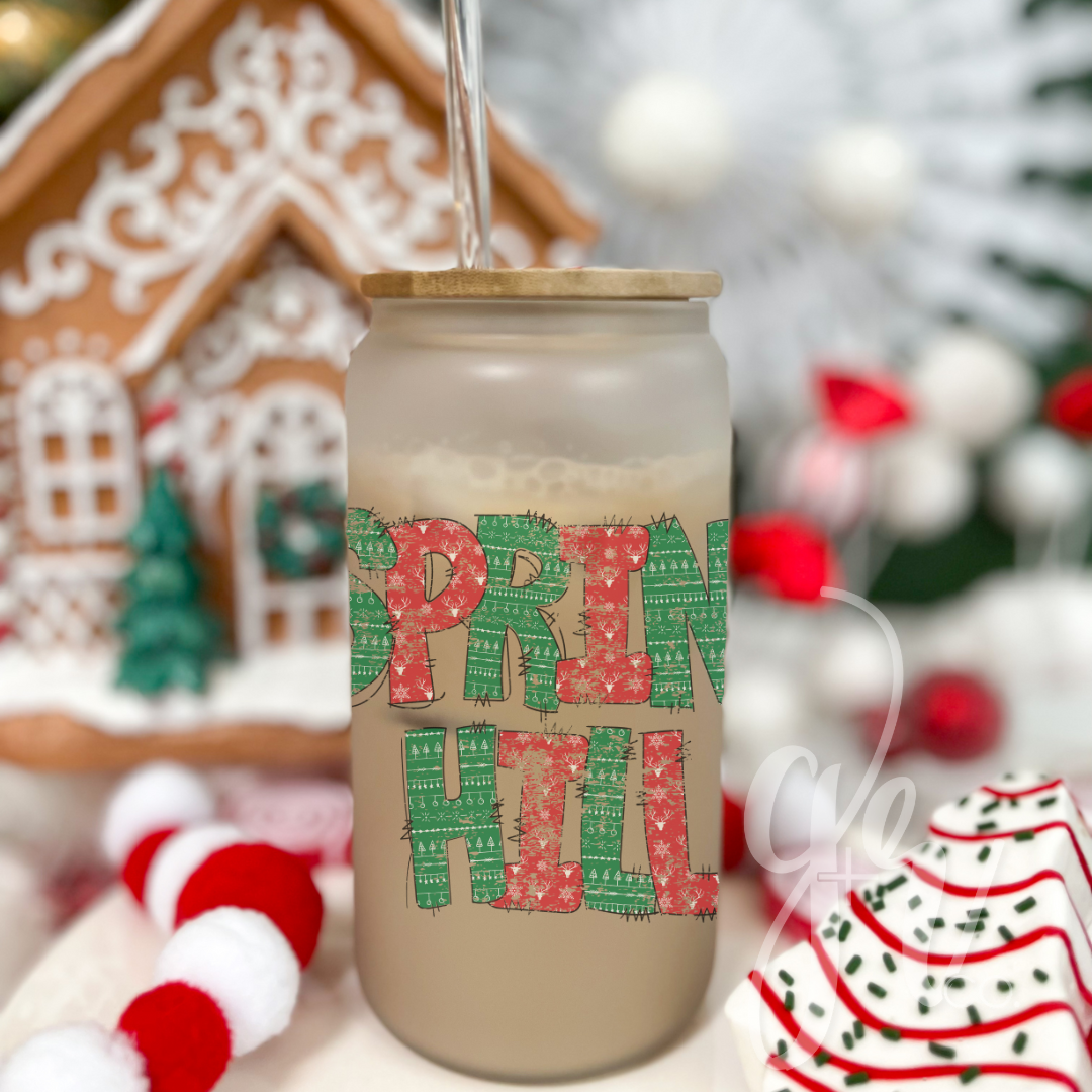 Custom School Spirit Holiday Glass Sippers+Straws (Multiple Designs)