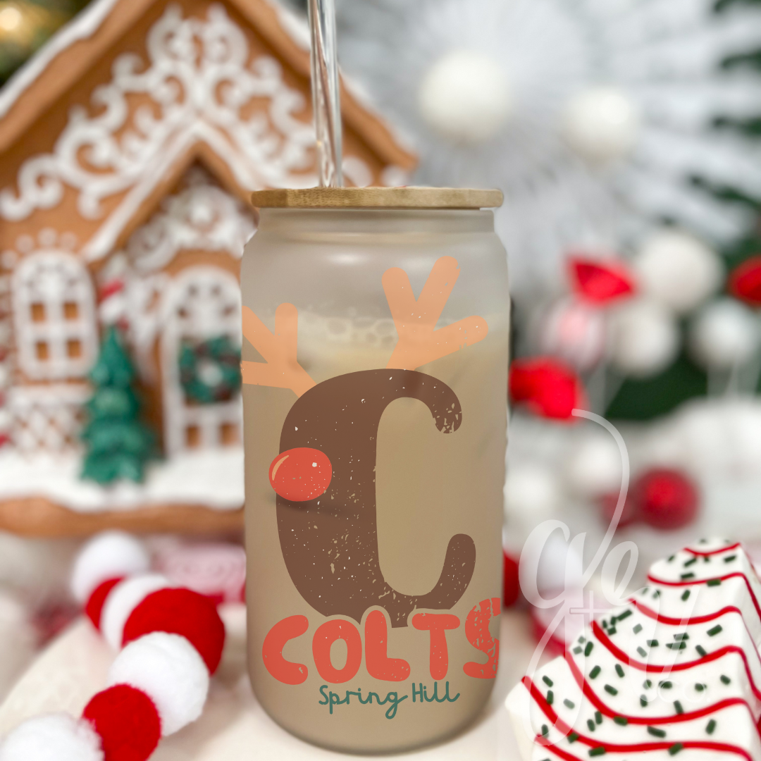 Custom School Spirit Holiday Glass Sippers+Straws (Multiple Designs)