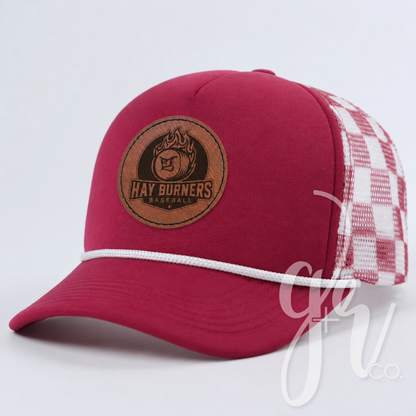 Maroon Check Foam Trucker Hat - HB Patch