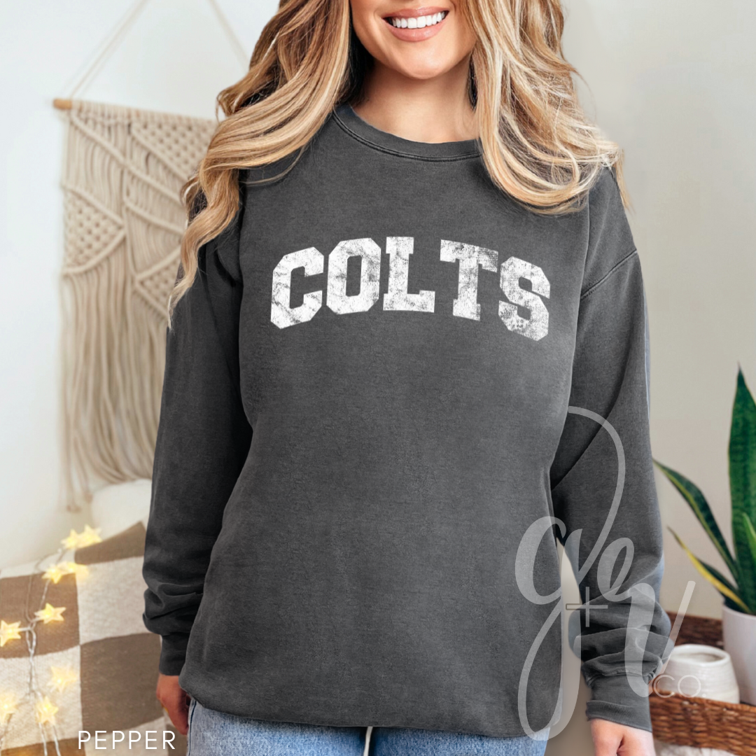 NEW! Distressed Varsity Colts (Tees+Sweatshirts)