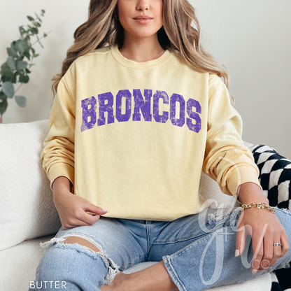 NEW! Distressed Varsity Broncos (Tees+Sweatshirts)