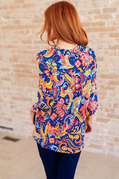Lizzy Top in Royal and Orange Paisley