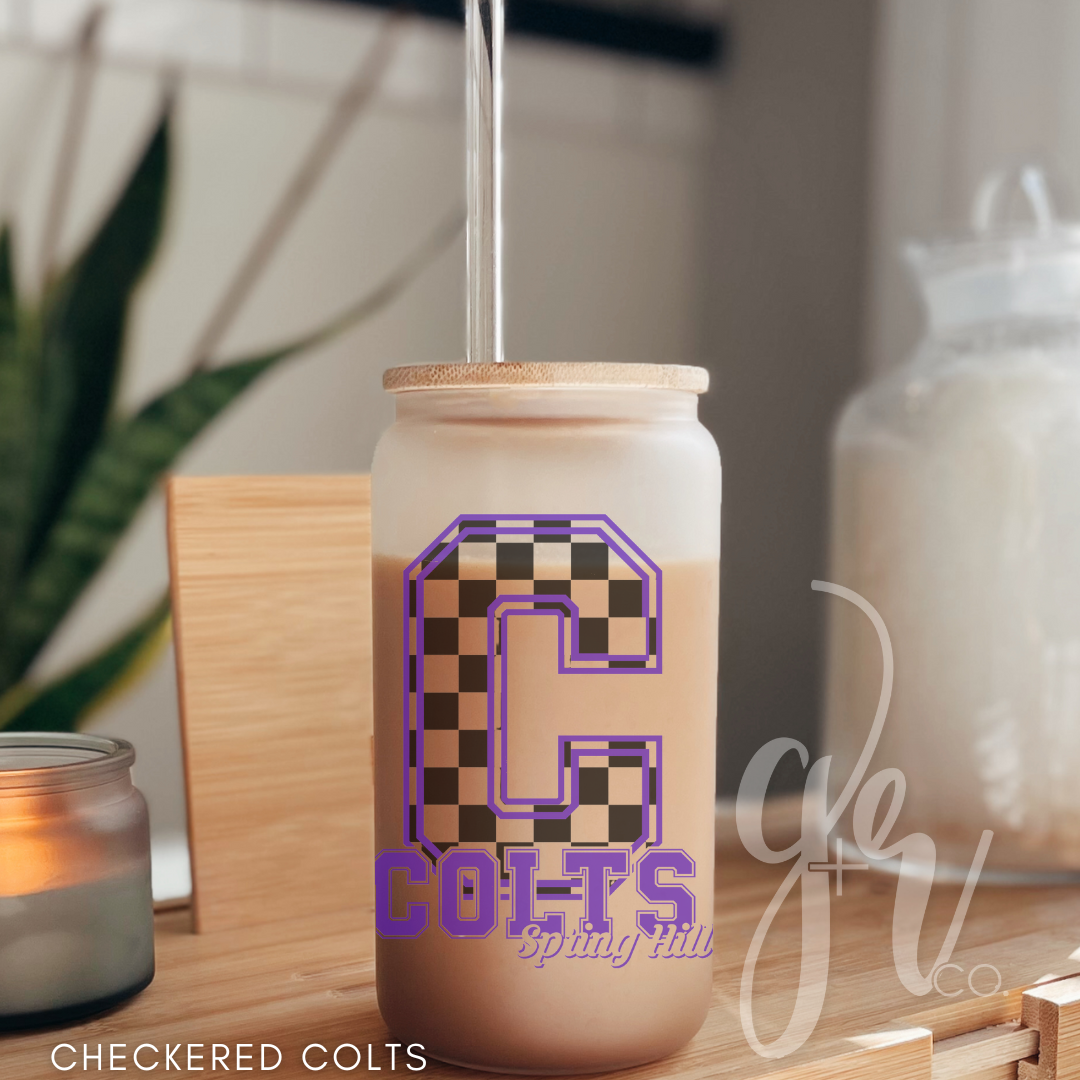 Sample School Spirit Glass Sippers+Straws (Multiple Designs)