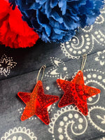 Translucent Glitter Red Star Hoop Earrings