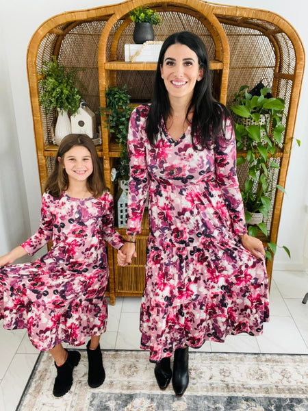 Matching Tiered Floral Dress in Berry (RTS)