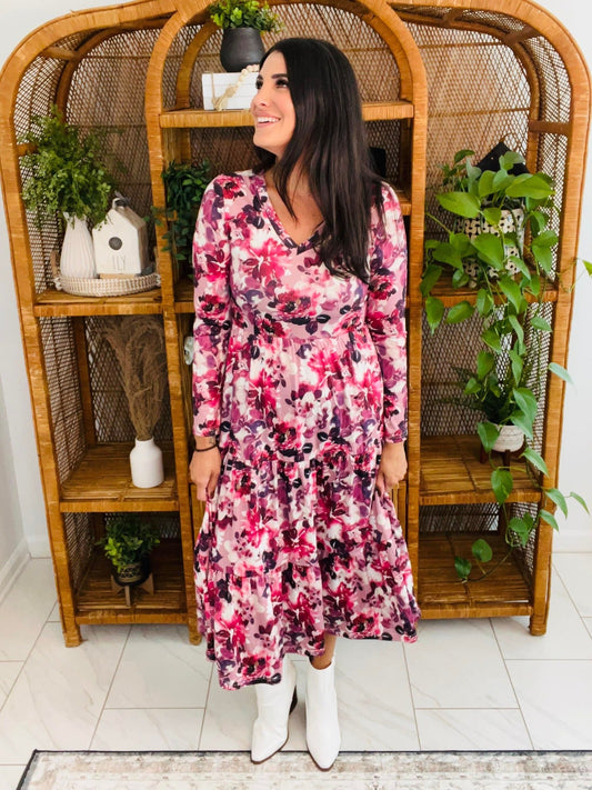 Matching Tiered Floral Dress in Berry (RTS)