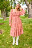 Now Is Your Chance Floral Midi Dress In Rust