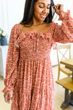 Now Is Your Chance Floral Midi Dress In Rust