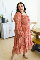 Now Is Your Chance Floral Midi Dress In Rust