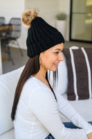 Rib Knit Beanie With Detachable Pom Pom In Black
