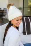 Rib Knit Beanie With Detachable Pom Pom In White