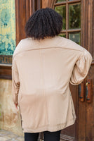 Stefanie Open Front Balloon Sleeve Cardigan In Taupe